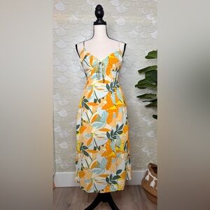 Sienna Sky Multicolor Tropical Print Midi Dress Tie Front With Leg Slit Size XS